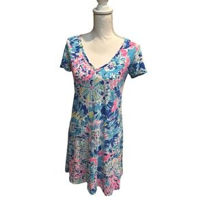 Lilly Pulitzer Dress Small Womens Shift Blue Dive In Jessica Short Sleeve V-Neck